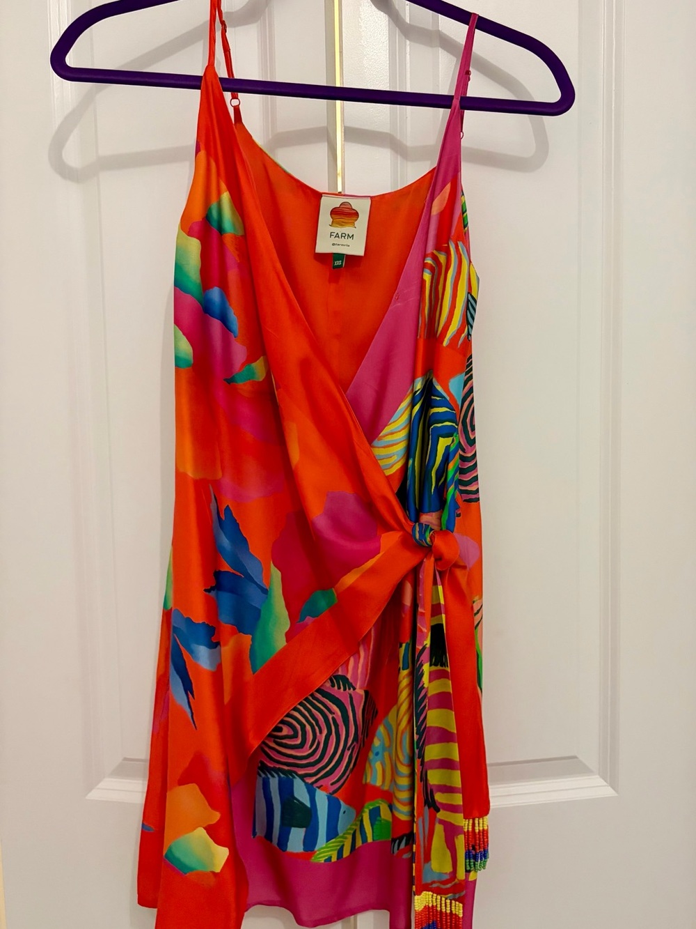 FARM Rio Multicolor Orange Tropical Wrap Mini Dress
